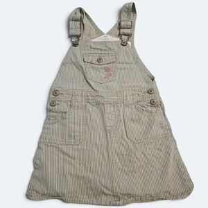 Vintage OshKosh Bgosh Hickory Stripe Overall Dress Sage Green Denim Jumper 4T